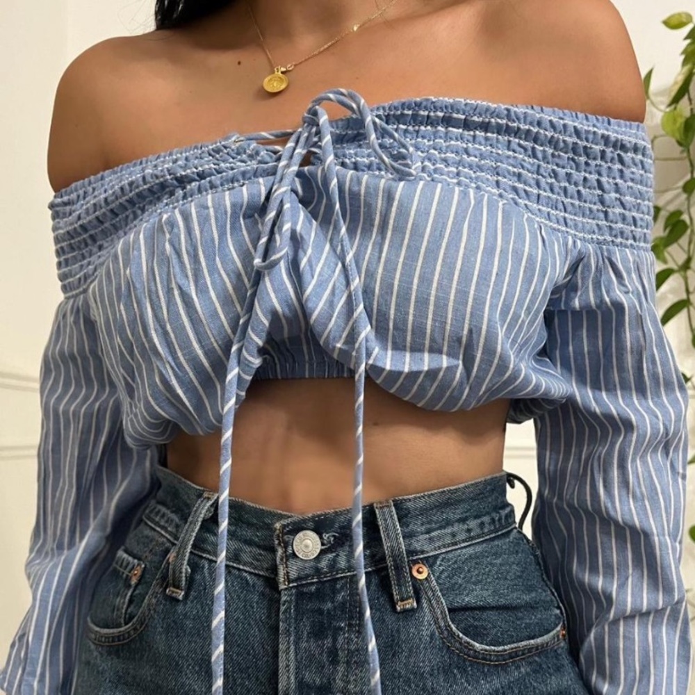 over the shoulder striped top